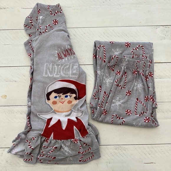 Elf on the Shelf Fleece Button Up Christmas Pajamas Shirt Pants Girl Small 5 6 - Picture 1 of 8